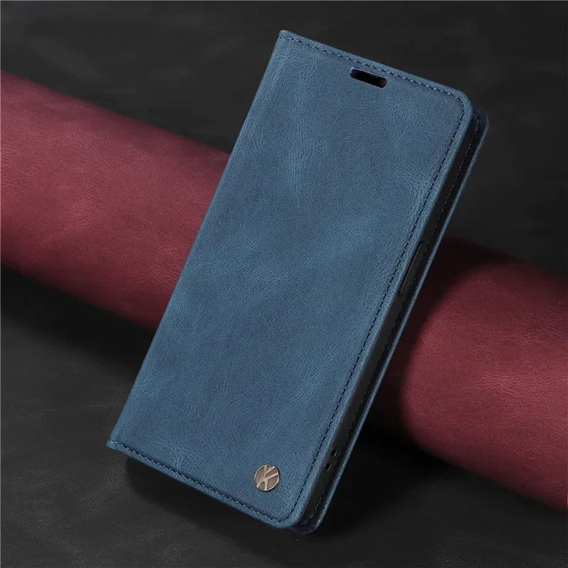 Magnetischer Leder Flip Case Huawei Huelle Blau