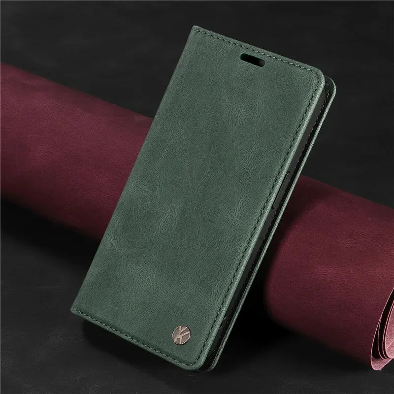 Magnetischer Leder Flip Case Huawei Huelle_grün