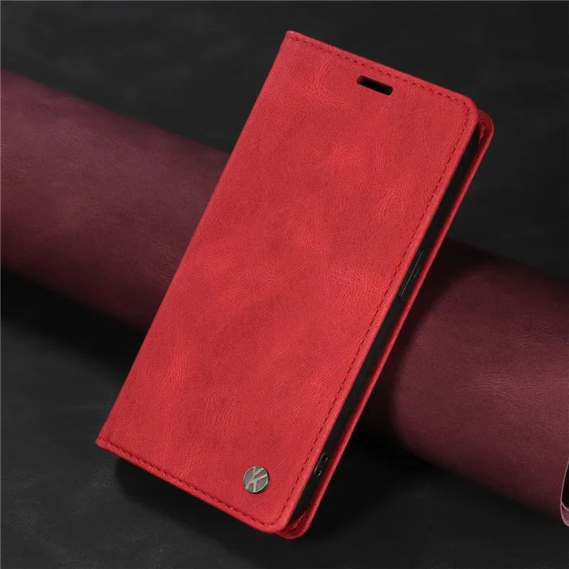 Magnetischer Leder Flip Case Huawei Huelle_rot
