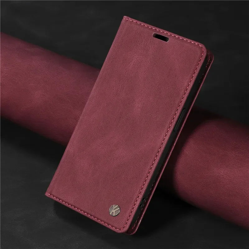 Magnetischer Leder Flip Case Huawei Huelle_weinrot