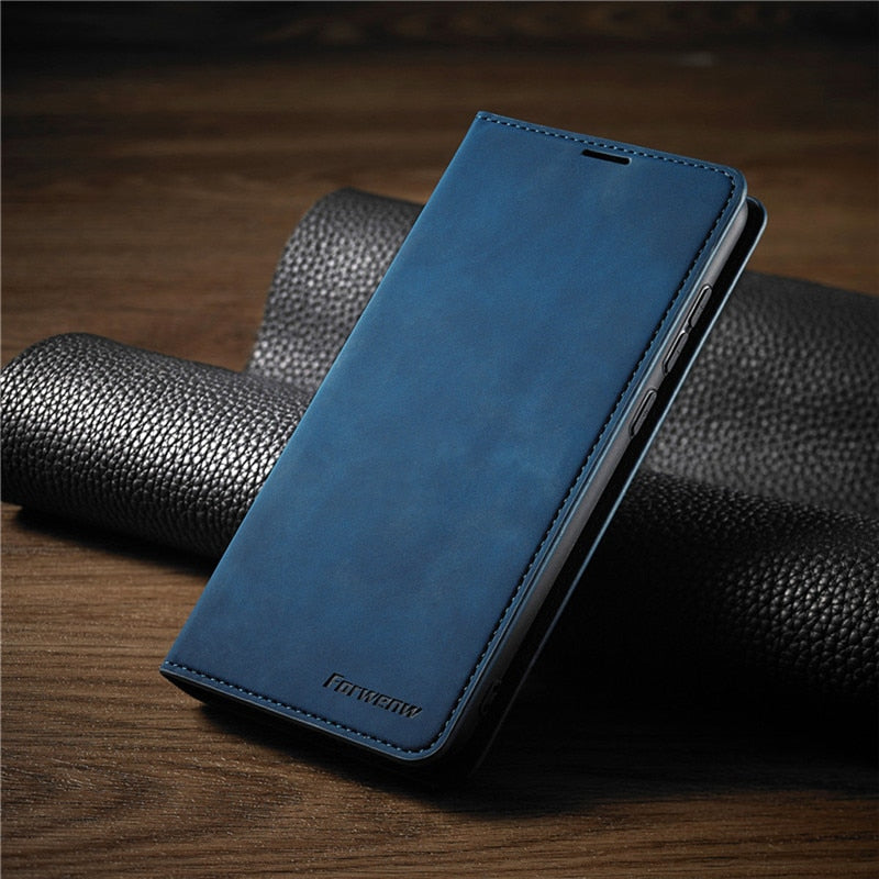 Leder Hülle Für Huawei Mate 20 Lite / Maimang 7 – Magnetverschluss, Kartenfächer, Standfunktion, Blau Mit Schmetterling